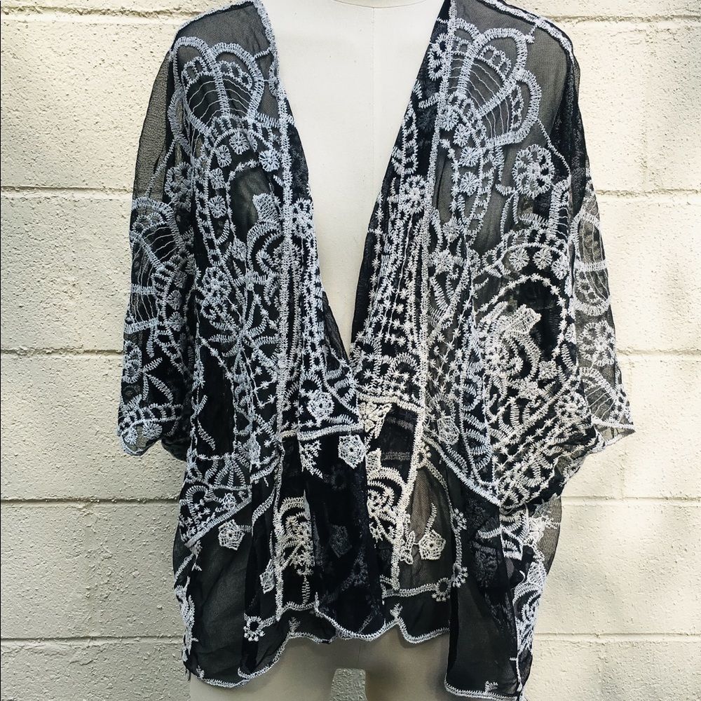 Forgotten Grace open front mesh lace kimono.